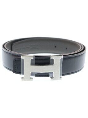Hermes Constance Reversible Leather Belt Black Greige 100 Silver